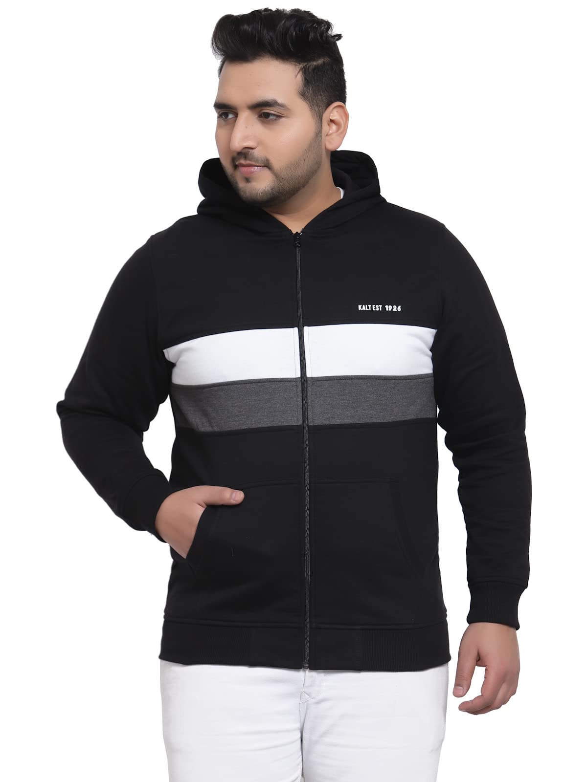 kalt Men Full Sleeve Striped Zipper Fleece Hoodie-picture-26