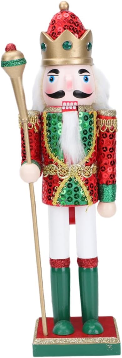 Homoyoyo Christmas Wooden Nutcracker Figurine Decoration, Green Nutcracker Soldier Ornament for Desktop and Holiday Seasonal Décor
