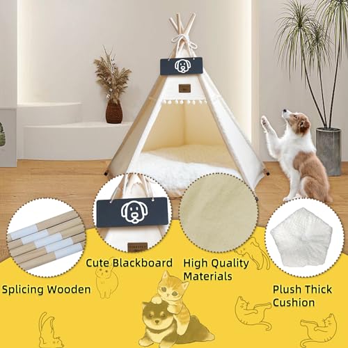 Vinnypet Tipi Zelt fur Katzen und Hunde Haustierzelte Häuser mit Plüschkissen Luxery Hundezelt Katzenzelt Abnehmbar und Waschbar Katzenhaus Haustierhäuser 50x50x60cm