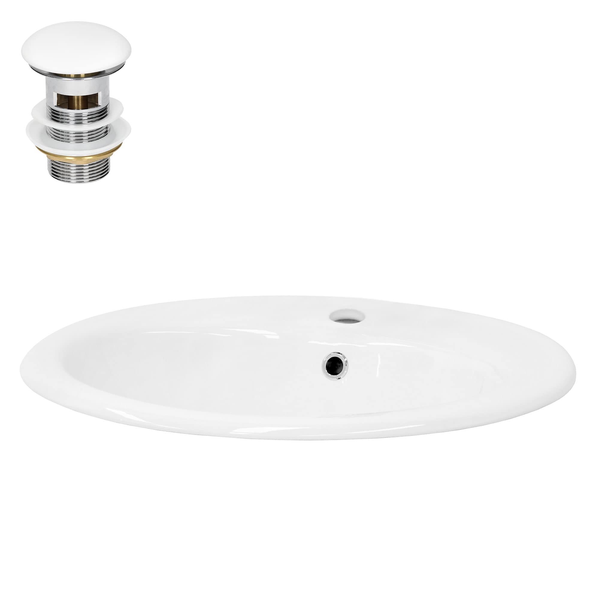 ML-Design Lavabo en Céramique Blanc 57x19,5x48,5 cm avec Garniture de Vidage 1 1/4" Universel et Trop-Plein, Design Ovale, Vasque à Encastrer Moderne, Évier Lave-Mains Salle de Bains et Toilettes