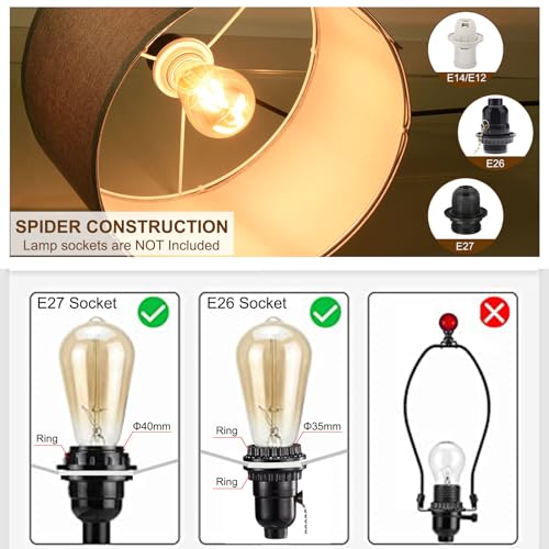 Ffkjdm Drum Lamp Shades For Table Lamps 12 Inchx12 Inchx8 Inch Linen Lampshade Easy Assembly Lamp Shade With E27 To E26/E14 Adapters For Floor Lamps Bedside Lamps Pendant Lights thumb #4