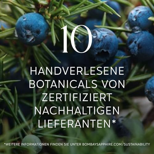 Bombay Sapphire London Dry Gin, 40 Vol-%, 100 cl / 1 L, zu 100% per Dampfinfusion destillierte Spirituose mit 10 erlesenen Botanicals