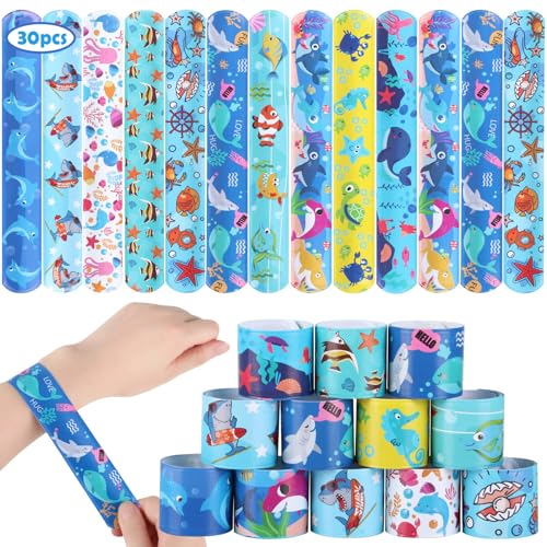 Viicoor Slap Bracelets for Kids 30PCS Animals Slap Bands Party Gadget Fillers Favors Multicolour (Ocean-30P)