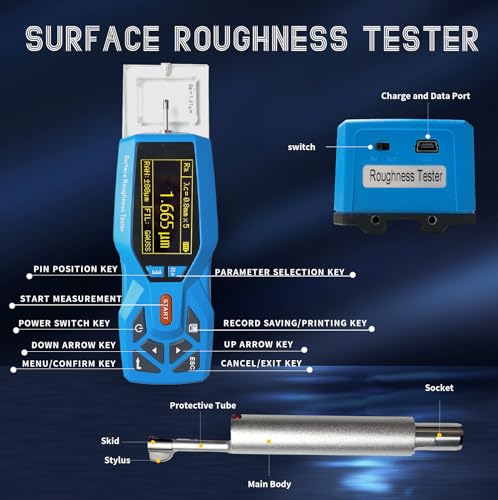Image of SUNNYSONG 22 Parameters Handheld Digital Surface Roughness Tester Meter kR220- Portable Profilometer with Real-time Clock, Ra Rz Range, and Display for Accurate Surface Measurement