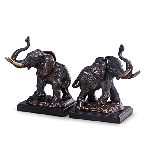 Bookends - African Safari Elephant Bookends -Cast Metal Bookends
