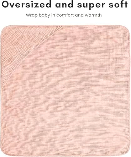 Konssy 2 Pack Muslin Hooded Baby Towels For Newborn Soft 100% Cotton Baby Bath Towel With Hood For Baby thumb #3