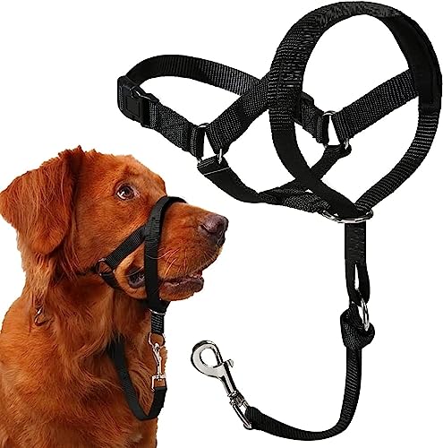 Voarge Dog Muzzle, Dog Head Collar with Safety Strap, Head Halter Collar for Dogs Adjustable and Easily Control