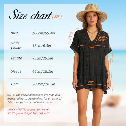 Image of SANNIDHI Crochet Cover Up for Women Loose Fit Beach Cover Up Stylish Boho V Neck Hollow Summer Top Coverup - Fits for Weight 50-70kg and Height 160-178cm