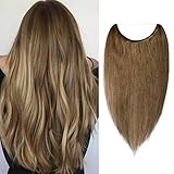 Echthaar Extensions mit Unsichtbarem Draht Haarverlängerung keine Clips Glatt Haarteil Günstig Human Hair 40cm 60 Gramm Hellbraun