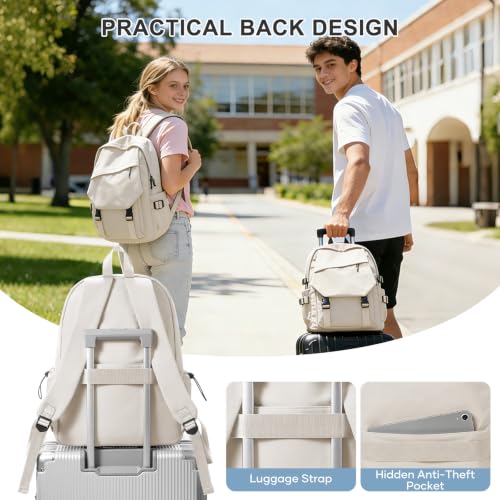 Image of coowoz Lightweight School Bag Casual Daypack College Laptop Backpack for Men Women Water Resistant Travel Rucksack for Sports High School Middle Bookbag for girls(White)