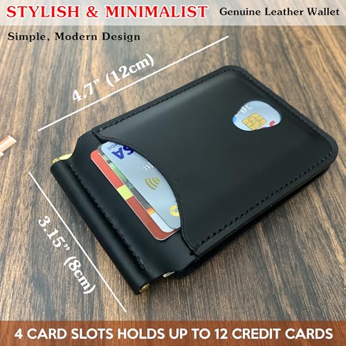 Leather Money Clip Wallet - Genuine Slim Wallets For Mens With 4 Card Slots Holds 12 Credit Cards Holder - Minimalist Front Pocket Bifold Wallet3
