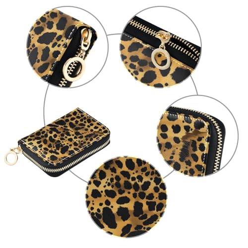 Brown Leopard Print Women’s Zippered Card Case Palm-Sized PU Leather Wallet with RFID Protection Full Zip Design Holds Cards Coins & Cash for Everyday or Travel Use3