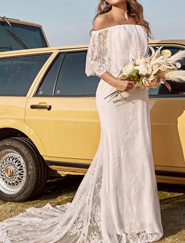 Mashengyue Lace Beach Wedding Dresses For Bride 2024 Bohemian Bridal Dress Wedding Gowns For Women Ivory Boho Wedding Dress Size 14 thumb #1