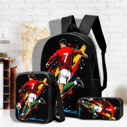 Ídolos de futebol 3 em 1 e estilo personalizado, conjunto de mochila de grande capacidade de 43 cm, design requintado, amplamente aplicável, tornando-a uma escolha ideal