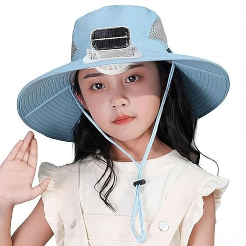 Kids Sun Hat with Fan, Wide Brim Solar Fan Hat for Boy Girl