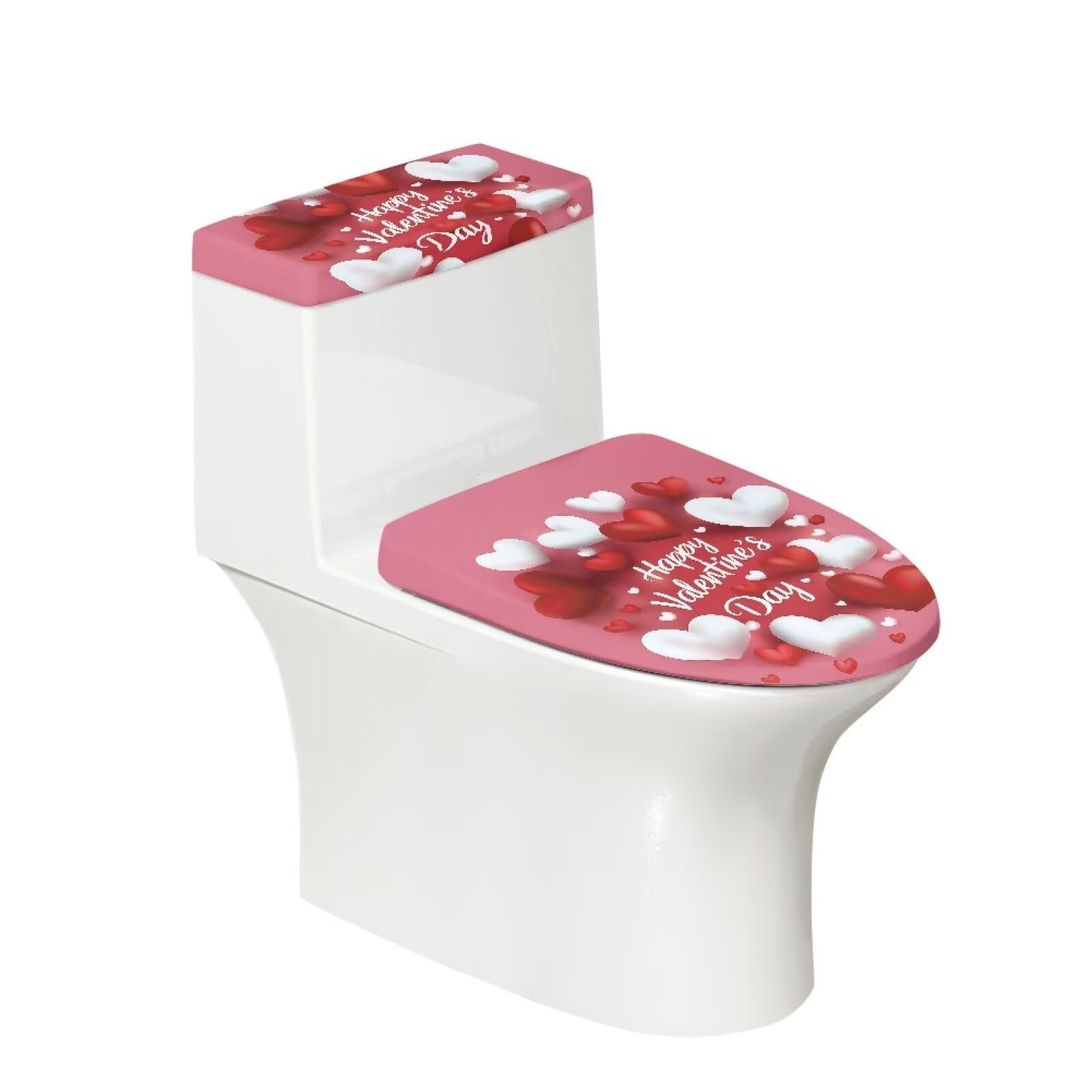 JUDENTIDOS Happy Valentine's Day Toilet Tank Lid Cover Set of 2 Bathroom Cover Stays in Place Soft Toilet Lid Seat Cover Home Decoration Fits Most Size Toilet Tanks & Lids