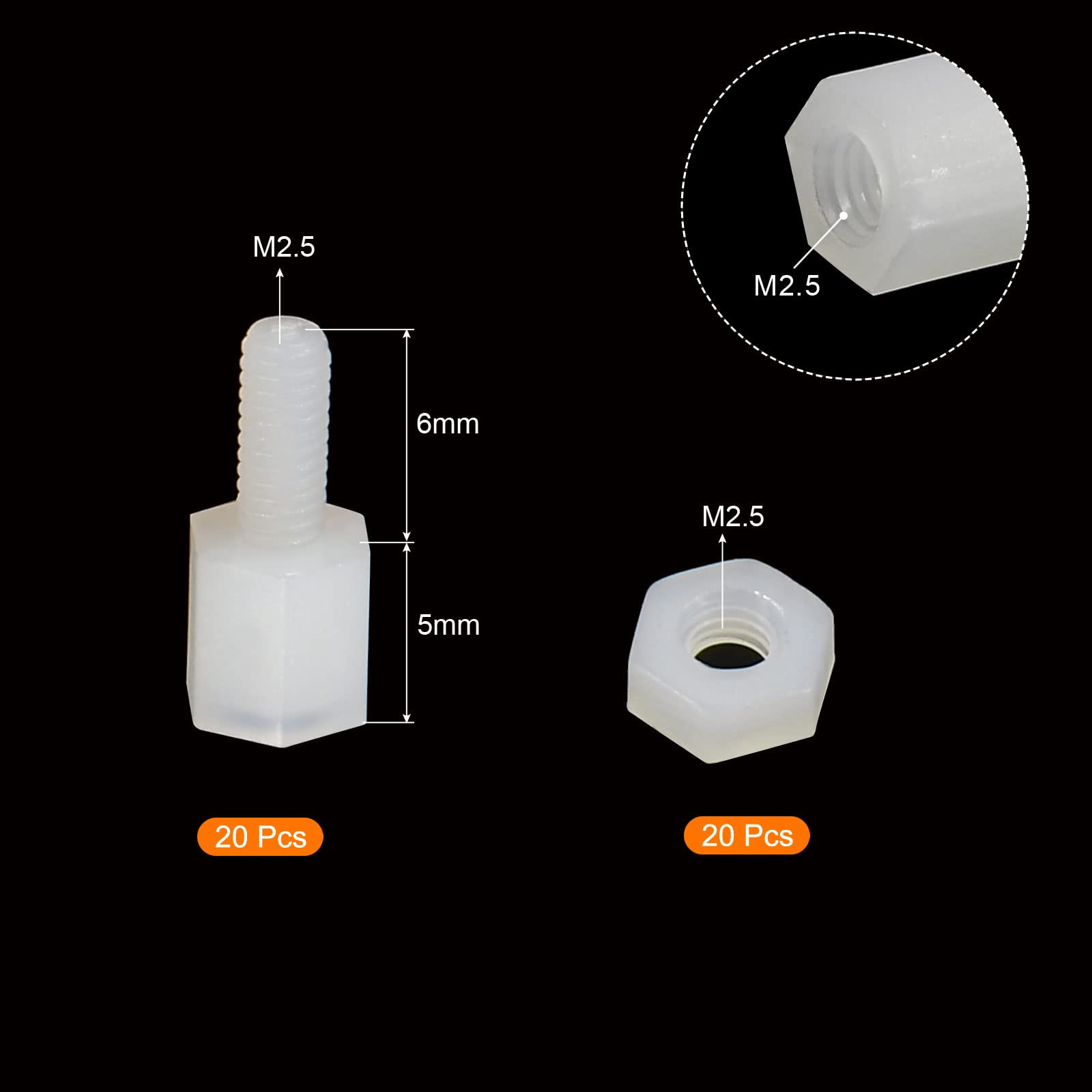 PATIKIL M2.5 Standoff Screws 40 Pack Nylon Hex PCB Standoffs Nuts for Motherboards Computer Cases, Circuit Boards - Image 2
