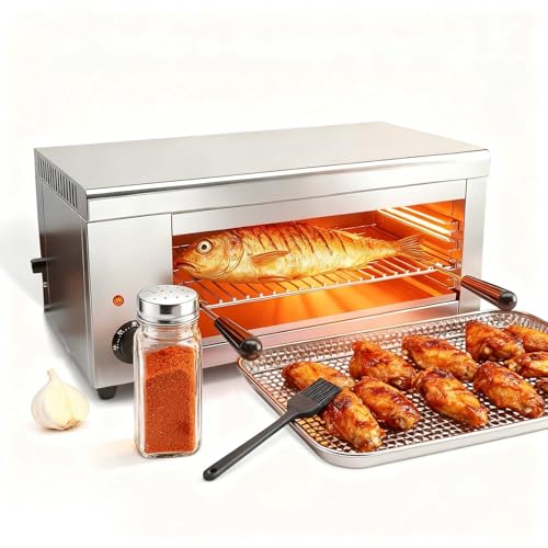 2000W Stainless Steel Electric Grill & Salamander Broiler, Wall Mount/Tabletop, 24'x11.8'x11', Removable Oil Tray, Adjustable Temp 50-300°C for Perfect Steaks & Sandwiches