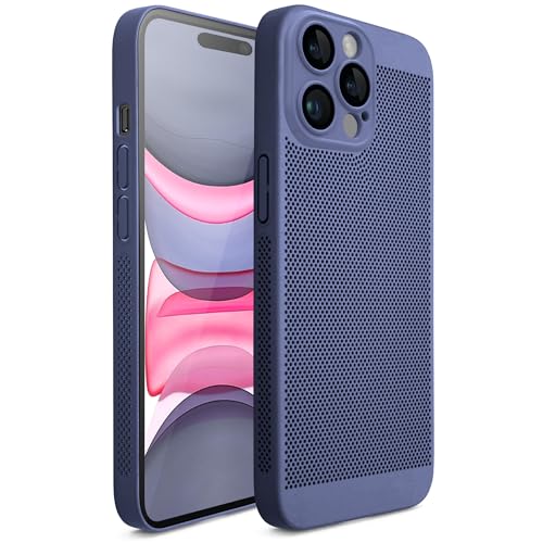 Moozy VentiGuard Funda para iPhone 15 Pro, 6.1-Pulgadas, Carcasa para iPhone 15 Pro, Funda Transpirable con Patrón Perforado para Circulación de Aire, Case para iPhone 15 Pro, Azul