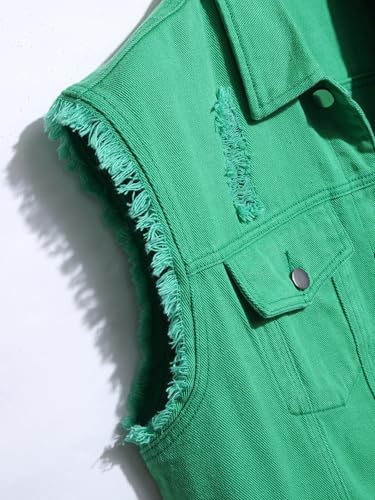 Men Y2K Fancy Color Fringe Sleeveless Ripped Denim Vest4