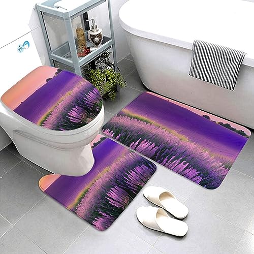 Tapis de bain antidérapant 3 pièces motif lavande violette - 4
