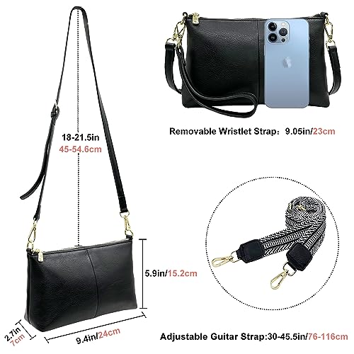 Small Crossbody Clutch Purses Bags for Women Wristlet Wallet Vegan Shoulder Handbags Guitar Strap + Leather Strap3