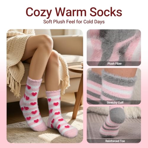 Image of SISOSOCK 5 Pairs Fuzzy Soft Cozy Comfy Socks Warm Birthday Gifts for Women