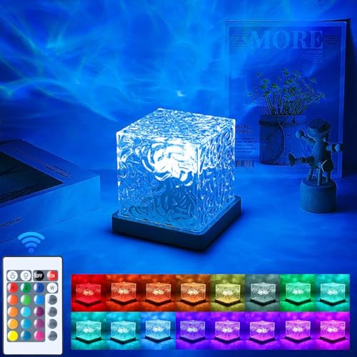 Image of Acrylic Ocean Wave Water Projector Night Light, Aesthetic 3D LED Northern Light Decor, 16 Color Party Lights for Bedroom, Home, Transparent