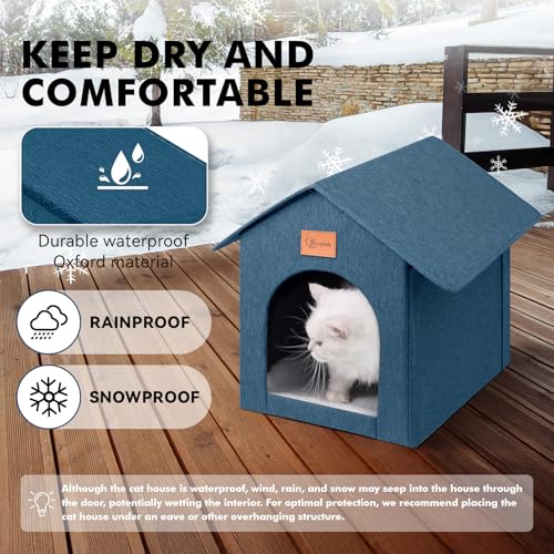 Outdoor Cat House Feral Cat Shelter,Outside Waterproof Cat House for Outdoor/Indoor Cats, Insulated Cat Bed for All Seasons with Cozy Cushion Easy to Assemble, Navy Blue - Image 3