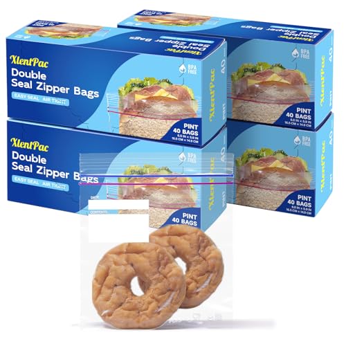 Double Seal Zipper Bags Pint 160 Count Zero BPA Reusable Storage Bags with Strong Leakproof Seal for Freezer & Microwave for Food Travel Home Office & Outdoor Use