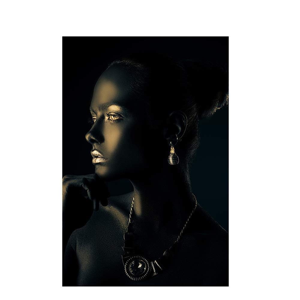 Peinture sur toile femme nue africaine noir et or de 70x100 cm pour decoration salon