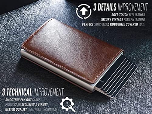 Image of VOGARD Men's Genuine Leather Wallet | RFID Blocking Aluminum Automatic Pop Up Credit Card Holder Case | 8 Card Slots (96 Carbon Black)