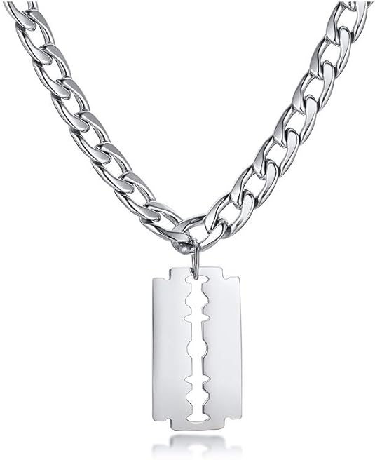 Hisatan Hip Hop Jewelry Punk Rock Biker Stainless Steel Razor Blade Pendant Necklace for Men with 20 Chain