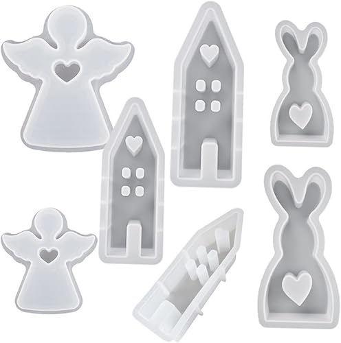 ANKICK 7 moldes de silicona de Pascua, molde de fundición de chocolate 3D, bricolaje conejo ángel casa vela jabón herramienta para hornear y