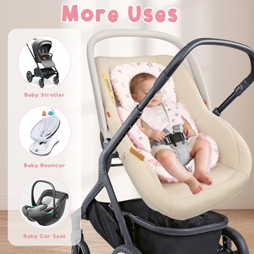 Image of GFU Infant Car Seat Insert Head and Body Support with Strap Pads Pink Star