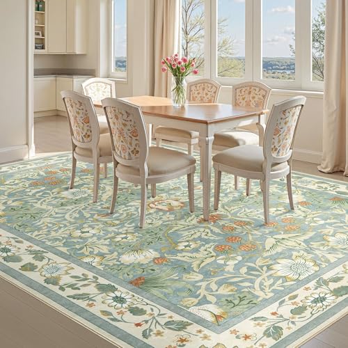 Tortania Area Rug Living Room Rugs - 5x7 Washable Boho Rug Vintage Oriental Distressed Farmhouse Large Thin Indoor Carpet for Living Room Bedroom Under Dining Table Home Office - Light Green