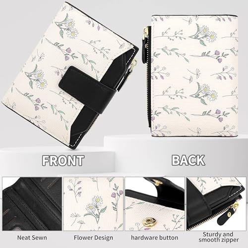 Cute Black Flower Wallet for Women Small Kawaii Coin Purse with ID Window Lightweight and Stylish Design Compact Cash Wallet for Ladies2