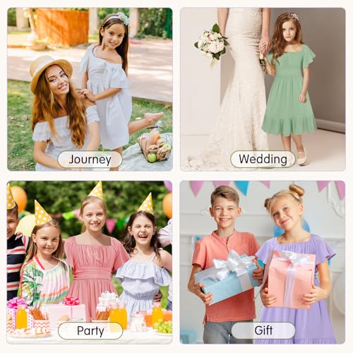 American Trends Girls Dresses - Tie Back Summer Dress, Ruffle Short Sleeve Square Neck Off Shoulder Size 4-15 Years4