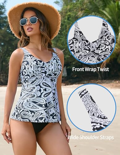 Womens Tankini Top Twist V Neck Bathing Suit Top Flowy Padded Swimsuit Top Swim Tank Top Only2