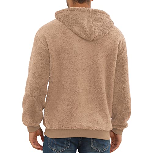 PEGENO Mens Fuzzy Sherpa Hoodie Pullover Sweatshirts Loose Cozy Pocket Long Sleeve Winter Hooded Outwear2
