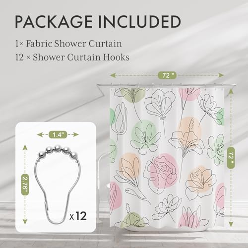 Image of AmazerBath Floral Shower Curtain, 72 inchx72 inch Washable Cloth Spring Black Ink Blooms Shower Curtain with 12 Metal Hooks, Farmhouse Fabric Rustic Colorful Flower Shower Curtain Set for Bathroom Decor