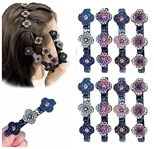 Satin Fabric Hair Bands, Clover Rhinestone Hair Clip, Duckbill Hairpin, Keeps Fashion Hair Clips for Women, Braided Hair Clip with Rhinestones for Women Small Hair Clips (8 PCs)
