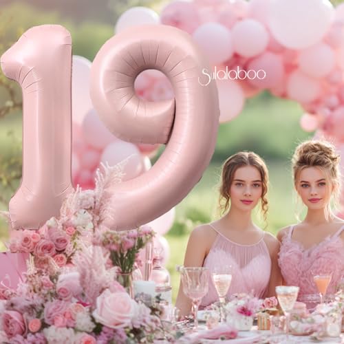 Image of 40 Inch Light Pink Number 19 Foil Big Balloon 0-9 Giant Digital 19th for Birthday Anniversary Graduation Decorations