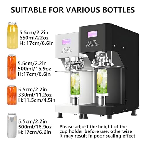 Sigillatrice sottovuoto Automatica per barattoli e Bottiglie di Soda, sigillatura di lattine ad Altezza Regolabile con Display LCD e contatore, aggraffatrice per Tappi in,Black