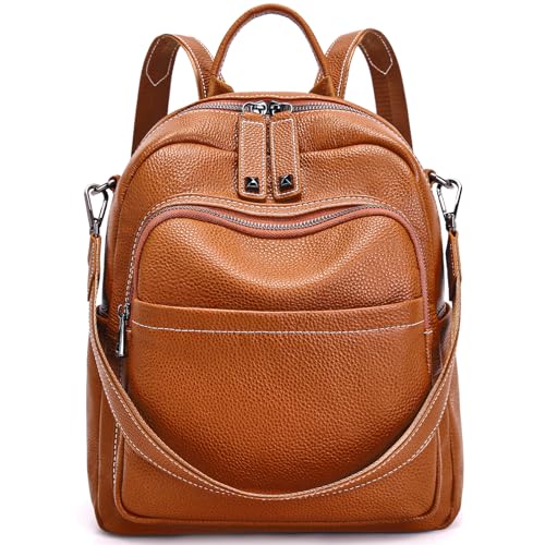 BOYATU Genuine Leather Backpack Purse for Women: Anti Theft Convertible Soft Backpacks - Elegant Womens Travel Backpack (01 Medium-Caramel Brown)