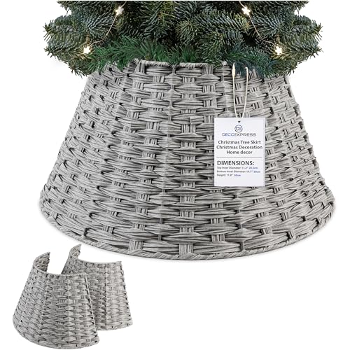 DECO EXPRESS Falda para Arbol de Navidad de Mimbre, Cubre Árbol Navidad Decoración para Fiestas, 27 x 30cm (Gris, Altura 27cm/Base 50cm)