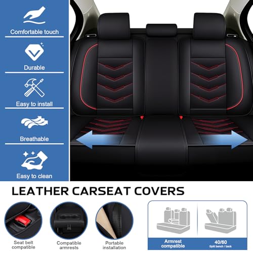 Image of Car Seat Covers 8 Seats for KIA Telluride 2020-2027, Customized Waterproof Nappa Leather Seat Protectors, Breathable Automobile Seat Covers Full Set(8 Seats Standard /Black Red)