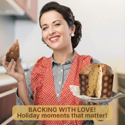 Round Panettone Paper Mold Non Stick Traditional Easter Bread Baking Forms – Golden-Bird Brown Design W 5.1 x H 3.35-in - Bakeware Set of 12 by SHSH trade group