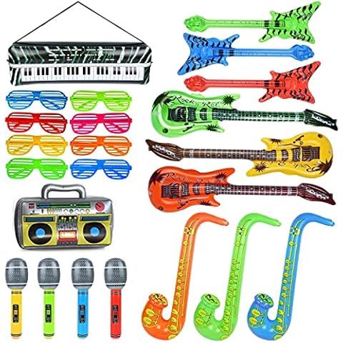 Funvalley Surperfect 23 PCS Inflatable Musical Instrument,Inflatable Guitar Microphone Rock Star Balloon Set Party Decorations Photo Booth Props Random Color Cover