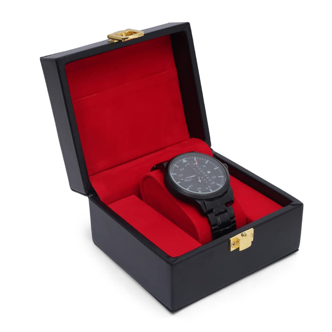 Rich India Single Slot Travel Watch Organizer Box | Portable Classic & Luxury Leather Wristwatch Case for Men & Women - Red-Black (B09X4MMD6R) Amazon Price History, Amazon Price Tracker